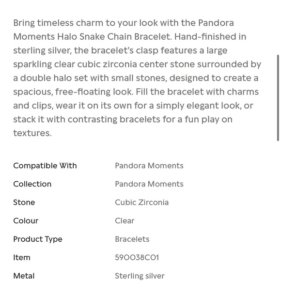 Pandora Moments Halo Snake Chain Bracelet 8.3 worn once - Picture 7 of 9